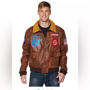 Spirit Top Gun Men Aviator Faux Leather Bomber Jacket Size L